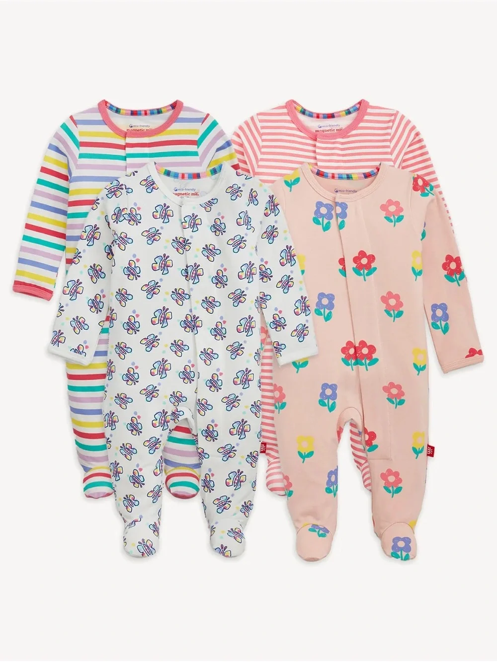 4-Pack Baby Girls Magnetic Me cloudstretch Footie bundle